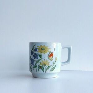 Vintage 60s Japanese Ceramic Coffee Mug Floral Speckle Glaze Otagiri Style 10oz